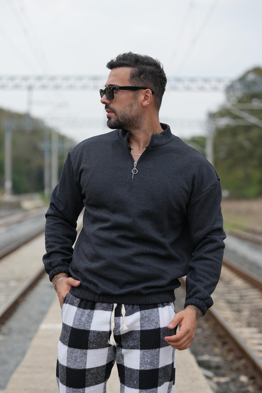 SweatANTRASİT 3 iplik yarım fermuarlı sweatshirt SC