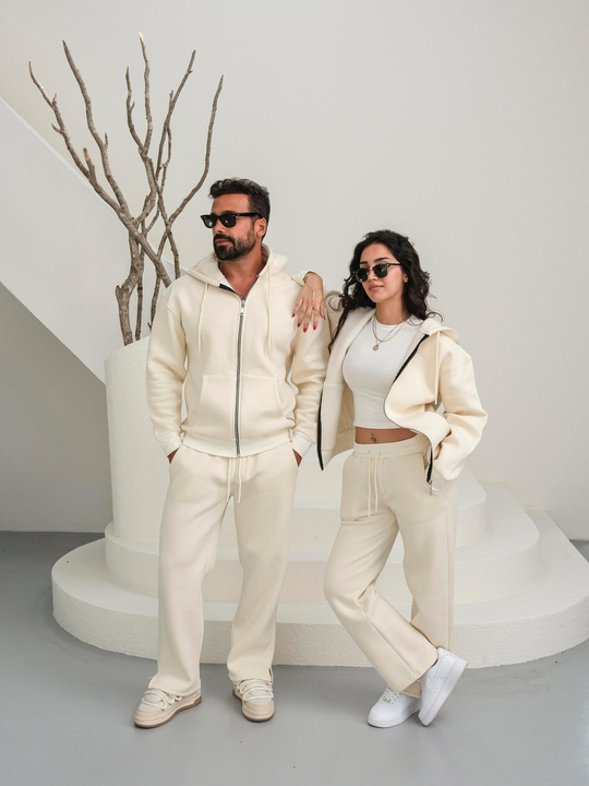 SweatBej 3 İplik Oversize Compak Tam Fermuarlı Kapüşonlu SC