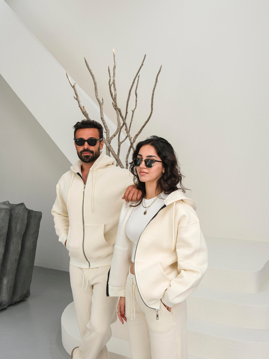 SweatBej 3 İplik Oversize Compak Tam Fermuarlı Kapüşonlu SC