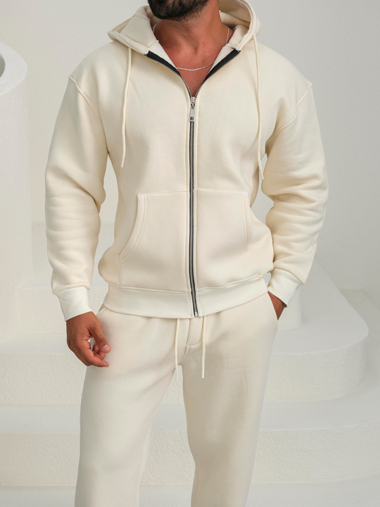 SweatBej 3 İplik Oversize Compak Tam Fermuarlı Kapüşonlu SC