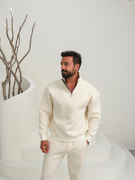 SweatBej 3 İplik Oversize Compak Yarım Fermuarlı SC