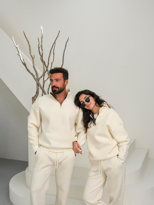 SweatBej 3 İplik Oversize Compak Yarım Fermuarlı SC