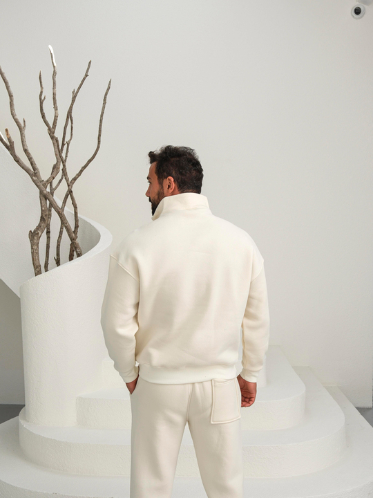 SweatBej 3 İplik Oversize Compak Yarım Fermuarlı SC