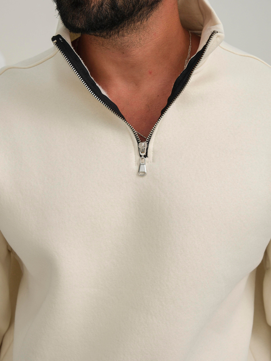 SweatBej 3 İplik Oversize Compak Yarım Fermuarlı SC