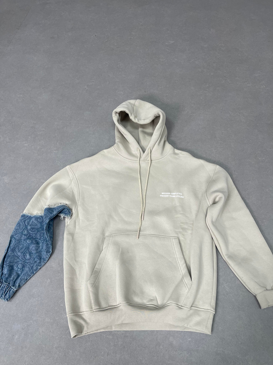 SweatBej 3 İplik Tek Kolu Kot Parçalı Kapşonlu Sweat VMS V1051