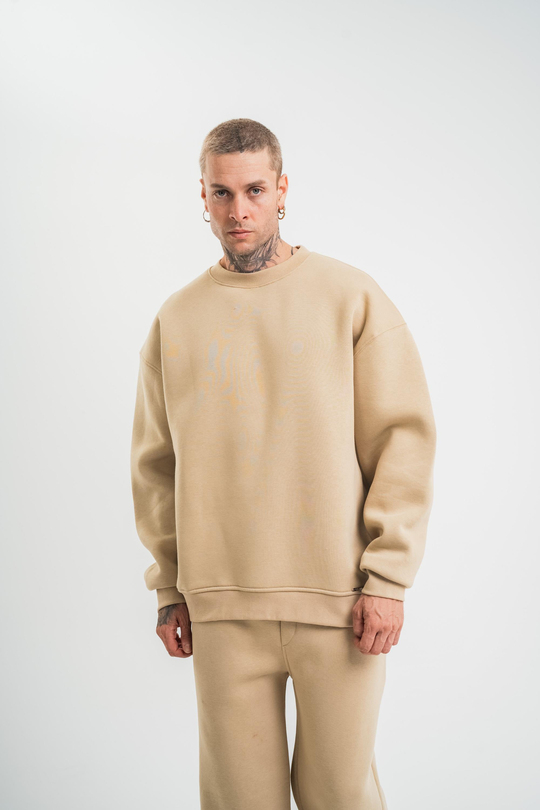 SweatBej Düz 3 İplik Bisiklet Yaka Sweatshirt PLZ