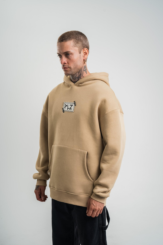 SweatBej Gabardin Nakışlı Kapşonlu Sweatshirt PLZ