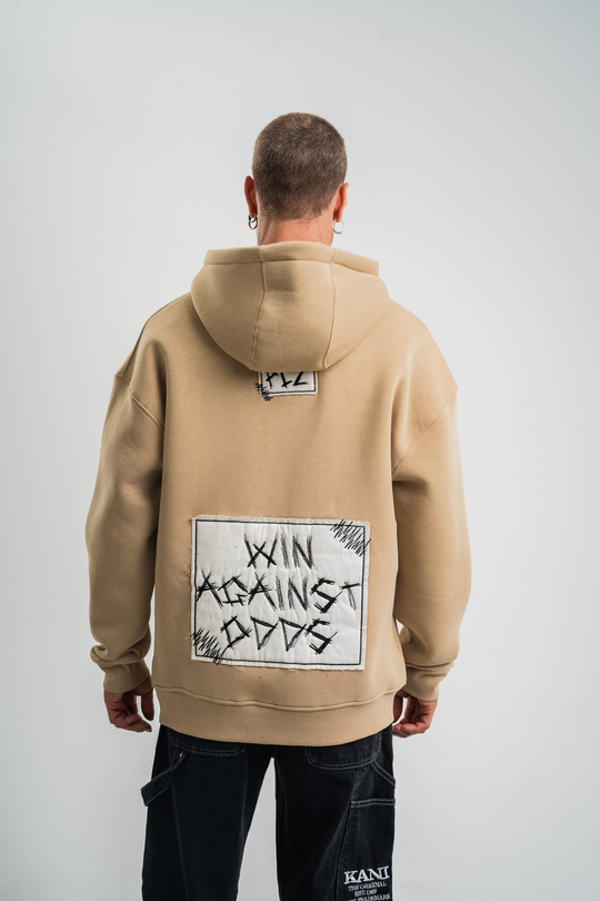 SweatBej Gabardin Nakışlı Kapşonlu Sweatshirt PLZ