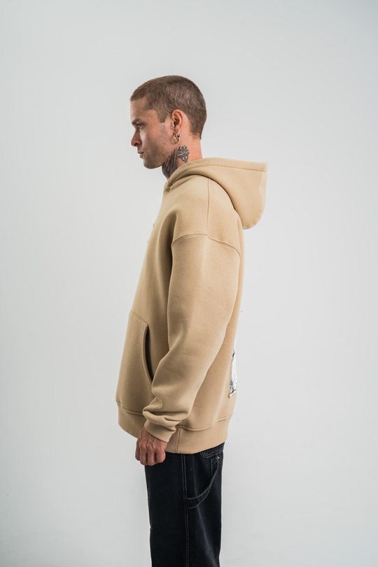 SweatBej Gabardin Nakışlı Kapşonlu Sweatshirt PLZ
