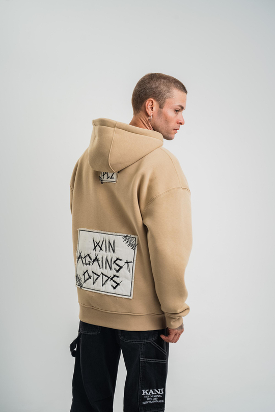 SweatBej Gabardin Nakışlı Kapşonlu Sweatshirt PLZ