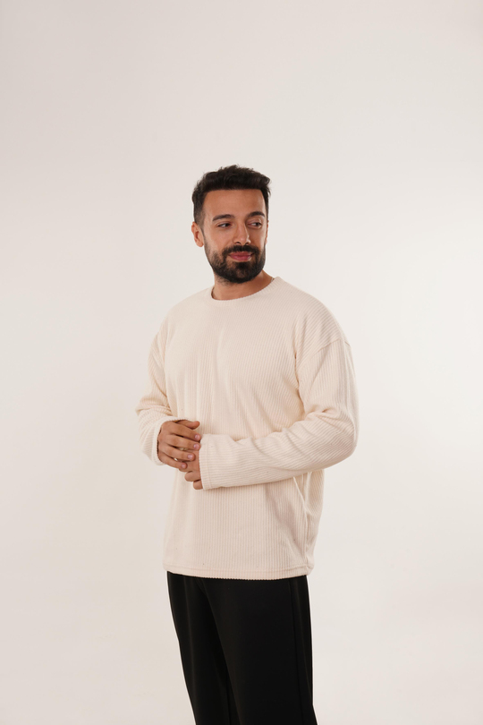 SweatBej Uzun Kol Havlu Kumaş Sweatshirt