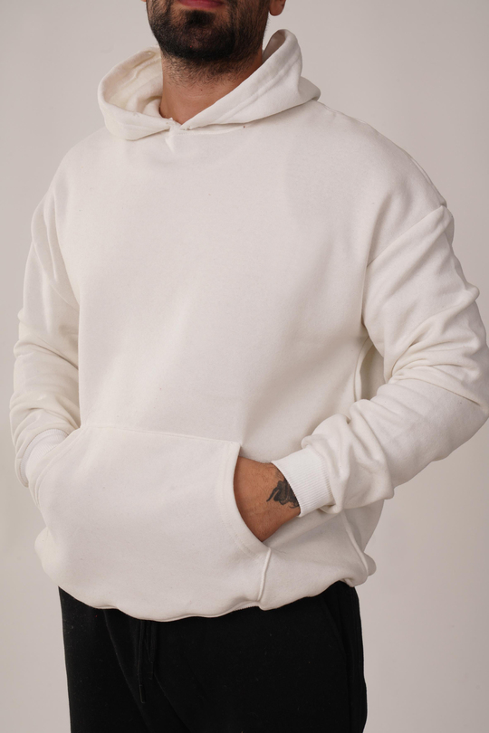 SweatBeyaz 3 İplik Kapşonlu Hoodie ZB