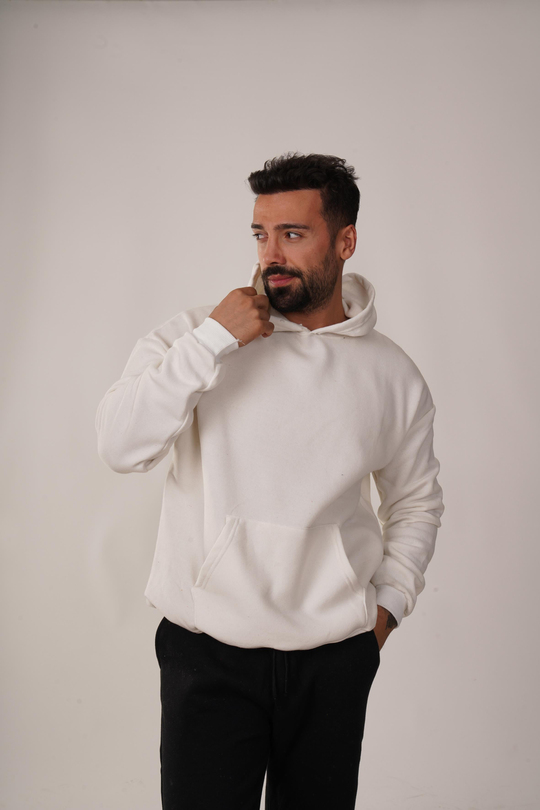 SweatBeyaz 3 İplik Kapşonlu Hoodie ZB
