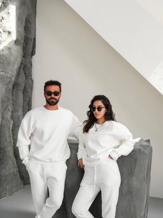 SweatBeyaz 3 İplik Oversize Compak Bisiklet Yaka SC