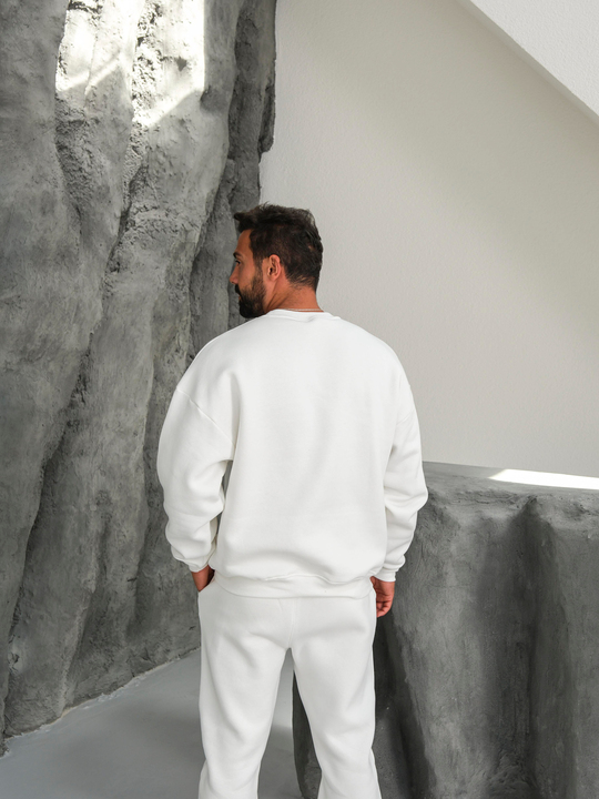 SweatBeyaz 3 İplik Oversize Compak Bisiklet Yaka SC