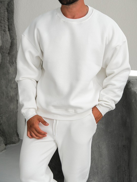 SweatBeyaz 3 İplik Oversize Compak Bisiklet Yaka SC