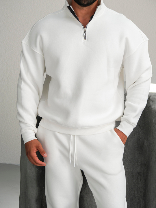 SweatBeyaz 3 İplik Oversize Compak Yarım Fermuarlı SC