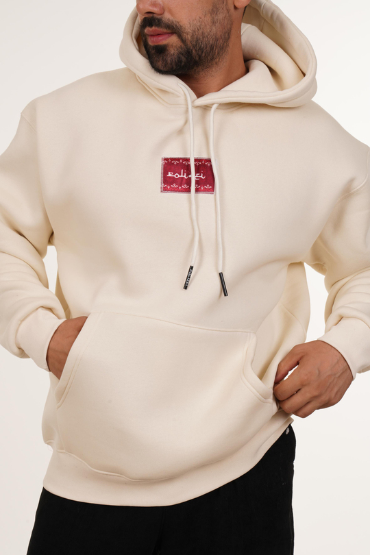 SweatBEYAZ 3 İplik Oversize Kırmızı Halı Kapşonlu Sweatshirt PLZ