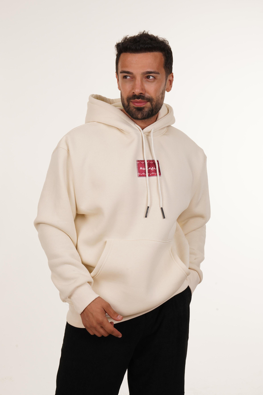 SweatBEYAZ 3 İplik Oversize Kırmızı Halı Kapşonlu Sweatshirt PLZ