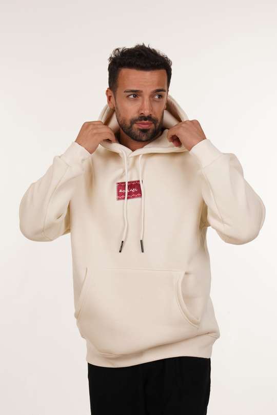SweatBEYAZ 3 İplik Oversize Kırmızı Halı Kapşonlu Sweatshirt PLZ