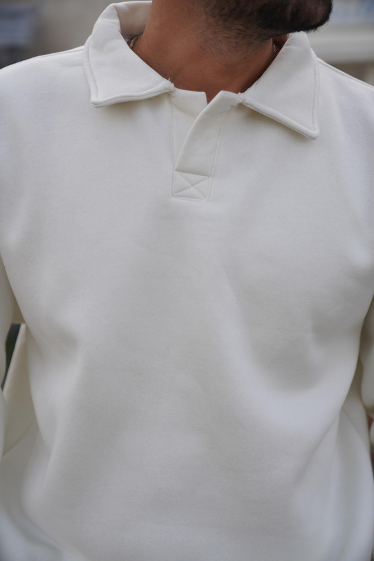 SweatBeyaz 3 İplik Oversize Polo yaka PLZ