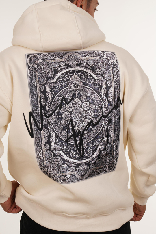 SweatBeyaz 3 İplik Oversize Winagain Yazılı Kapşonlu Sweatshirt PLZ
