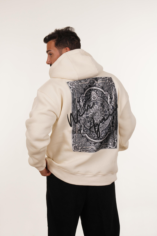 SweatBeyaz 3 İplik Oversize Winagain Yazılı Kapşonlu Sweatshirt PLZ