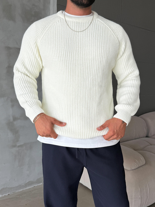 SweatBeyaz İtalyan Bisiklet Yaka Kazak SNZ T7249