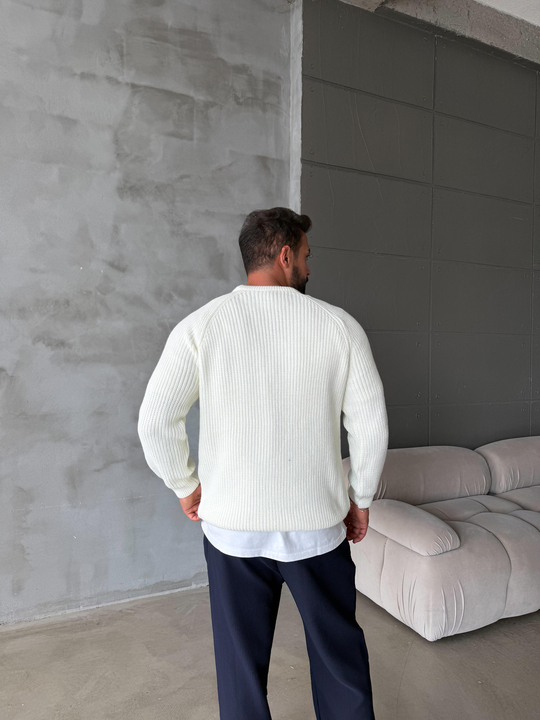 SweatBeyaz İtalyan Bisiklet Yaka Kazak SNZ T7249