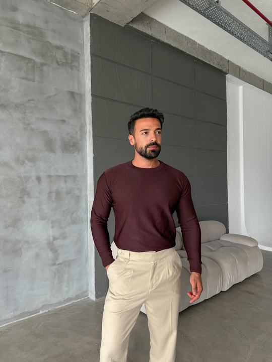 SweatBordo Bisiklet Yaka Pamuk İplik Triko SC