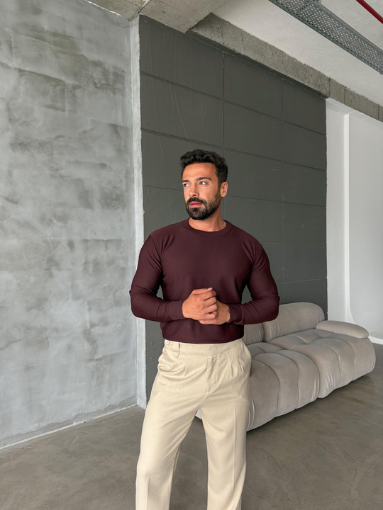 SweatBordo Bisiklet Yaka Pamuk İplik Triko SC