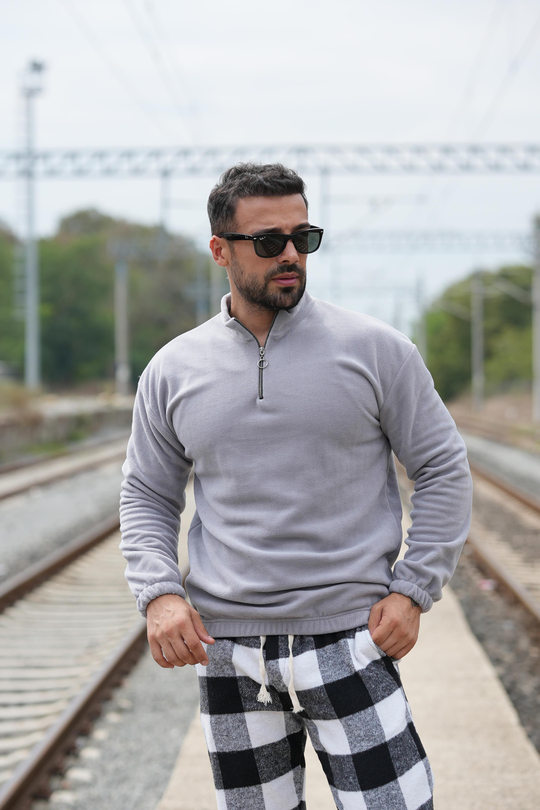 SweatBOYAMA GRİ yarım fermuarlı polar SC