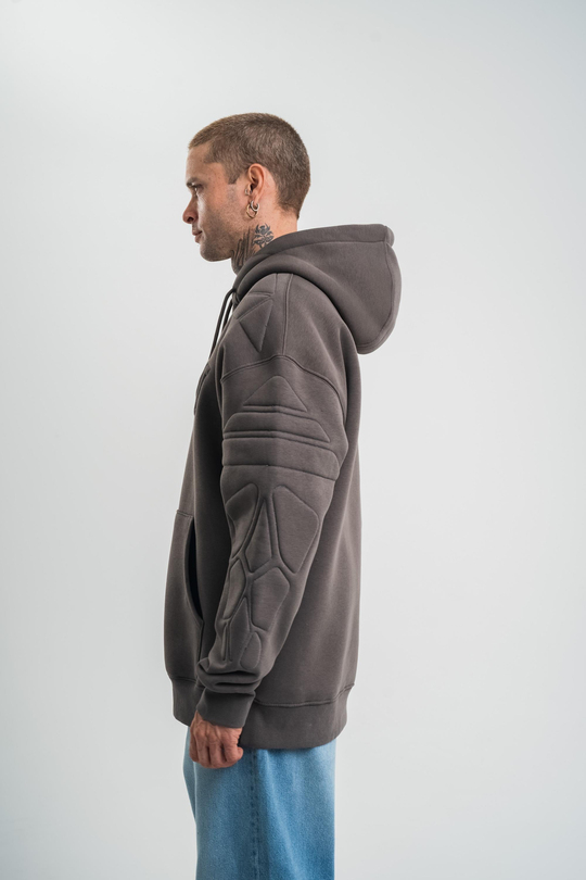 SweatFüme Kol Şişme Kabartmalı Kapşonlu Sweatshirt PLZ