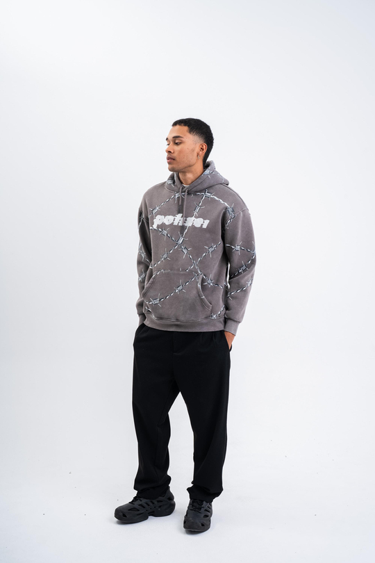 SweatFüme Tel Örgü Pano Baskı Düz Kapşonlu  Sweatshirt PLZ