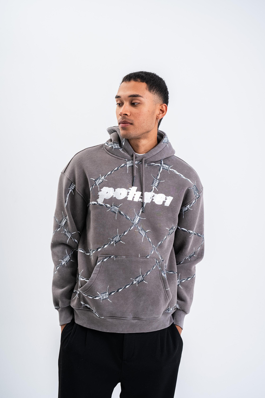 SweatFüme Tel Örgü Pano Baskı Düz Kapşonlu  Sweatshirt PLZ