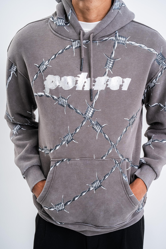 SweatFüme Tel Örgü Pano Baskı Düz Kapşonlu  Sweatshirt PLZ