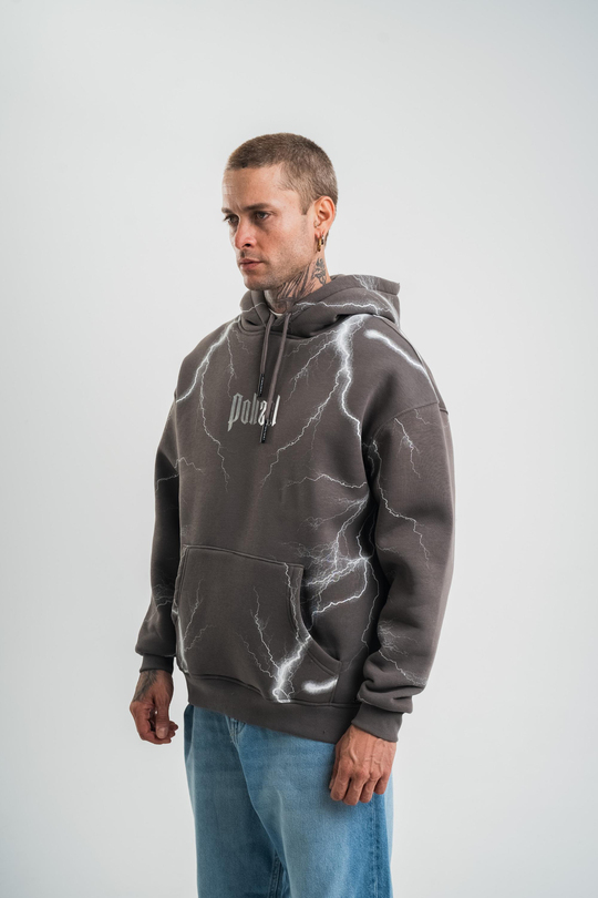 SweatFüme Yıldırım Baskılı 3 İplik Kapşonlu Sweatshirt PLZ