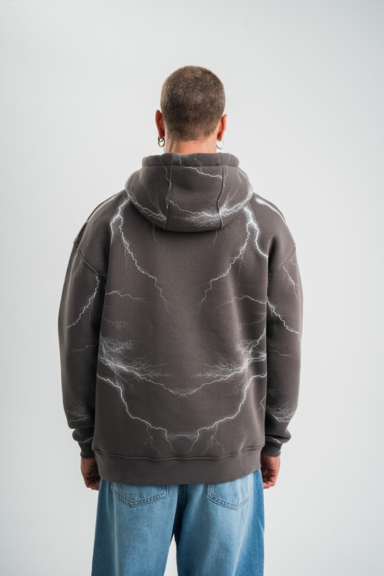 SweatFüme Yıldırım Baskılı 3 İplik Kapşonlu Sweatshirt PLZ