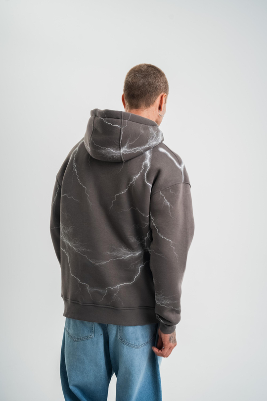 SweatFüme Yıldırım Baskılı 3 İplik Kapşonlu Sweatshirt PLZ