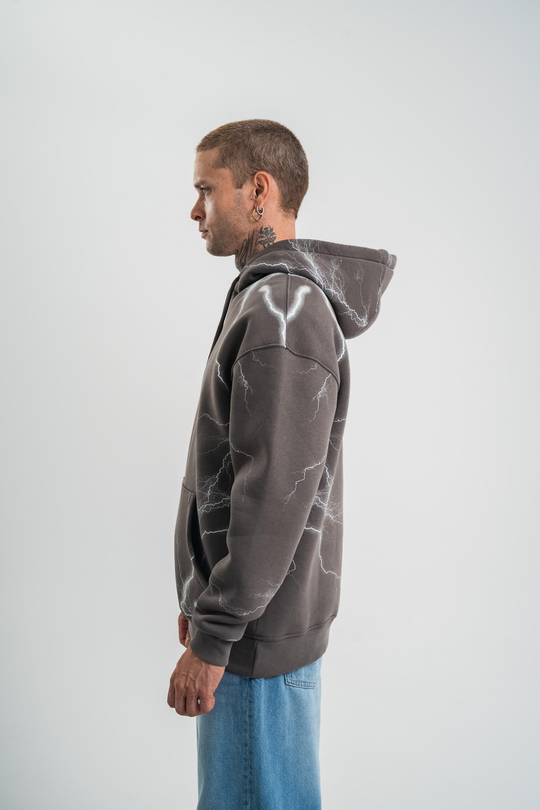 SweatFüme Yıldırım Baskılı 3 İplik Kapşonlu Sweatshirt PLZ