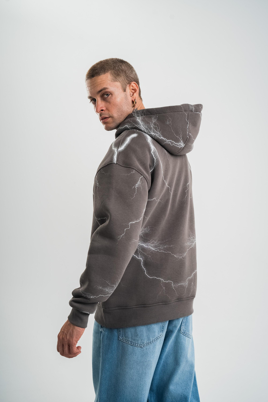 SweatFüme Yıldırım Baskılı 3 İplik Kapşonlu Sweatshirt PLZ