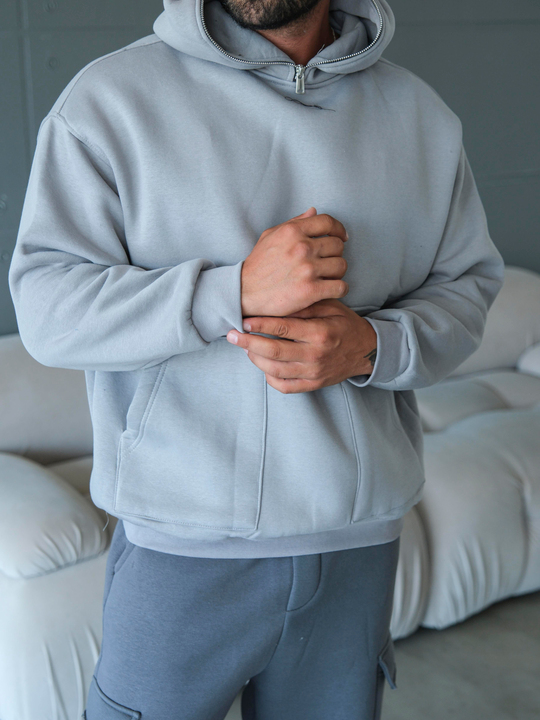 SweatGri 3 İplik Kapşonu Fermuarlı Sweatshirt VS1023