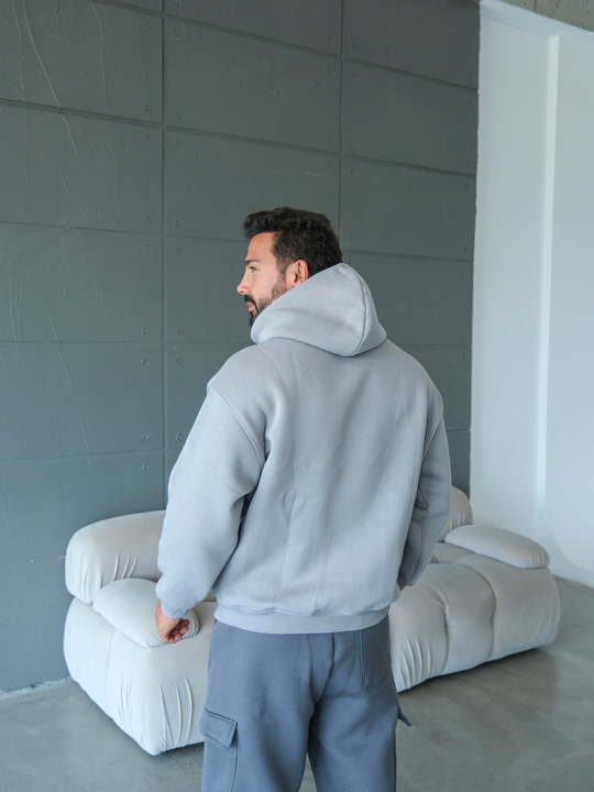 SweatGri 3 İplik Kapşonu Fermuarlı Sweatshirt VS1023