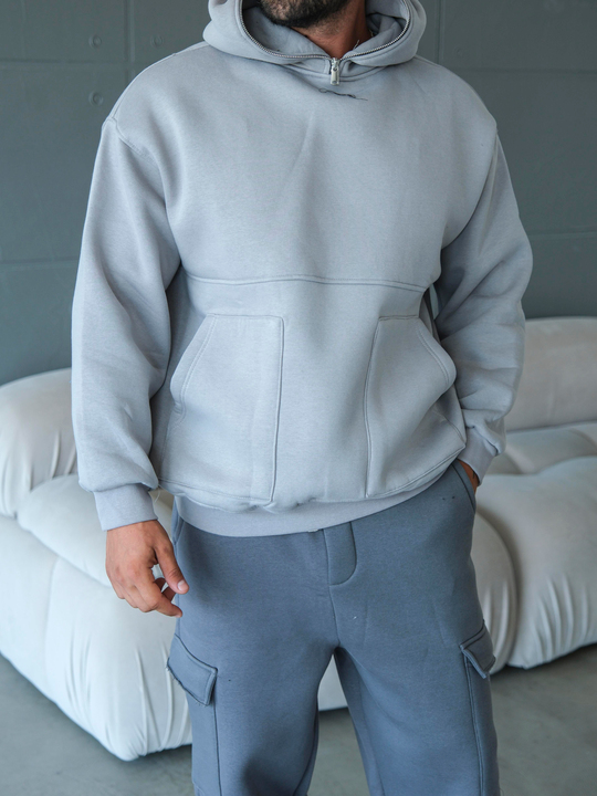 SweatGri 3 İplik Kapşonu Fermuarlı Sweatshirt VS1023