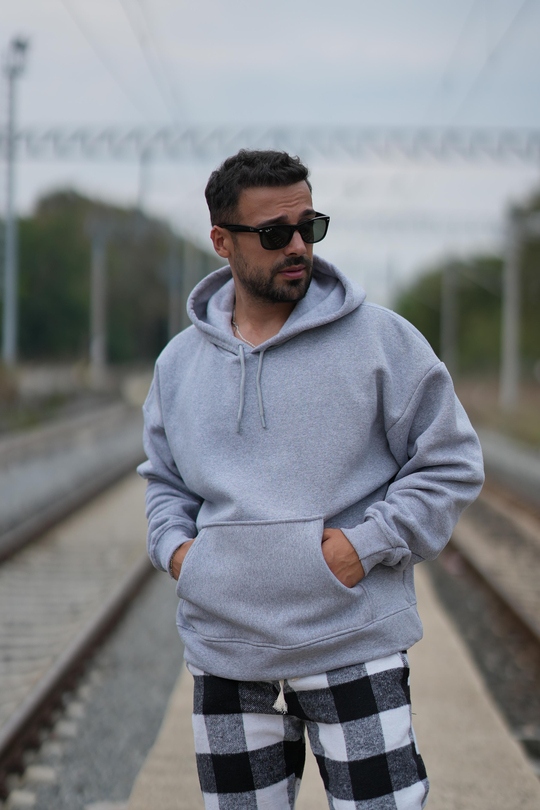 SweatGri 3 İPLİK ŞARDONLU OVERSİZE KAPŞONLU SC