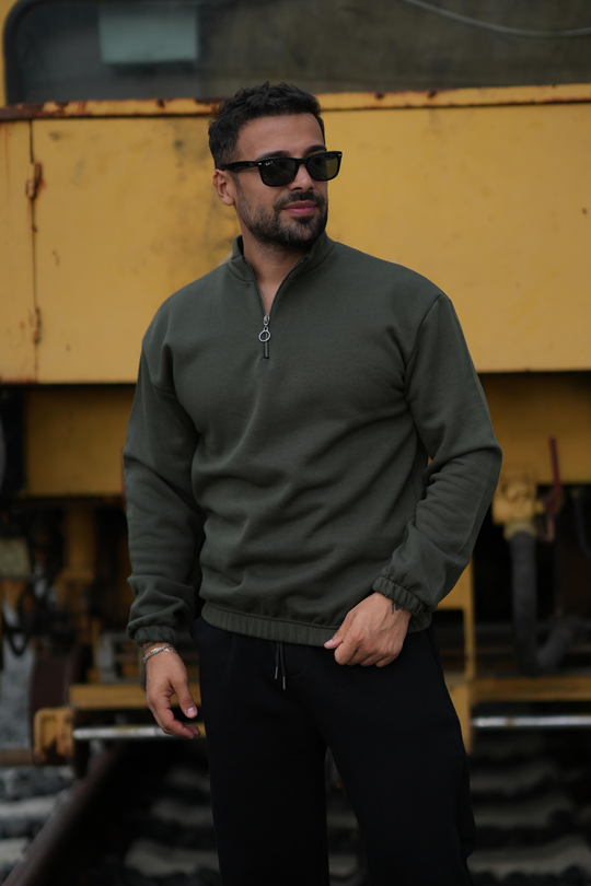 SweatHaki 3 iplik yarım fermuarlı sweatshirt SC