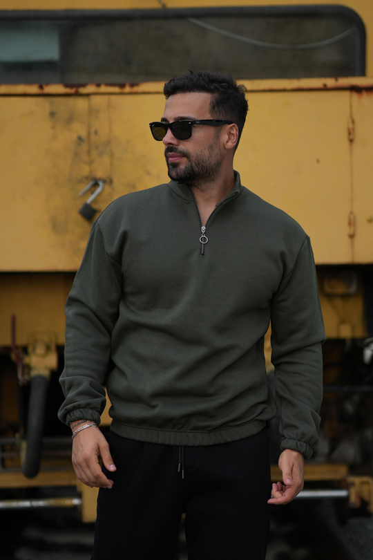 SweatHaki 3 iplik yarım fermuarlı sweatshirt SC