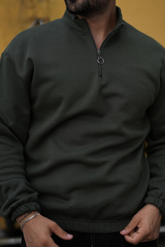 SweatHaki 3 iplik yarım fermuarlı sweatshirt SC