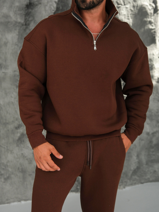 SweatKahve 3 İplik Oversize Compak Yarım Fermuarlı SC