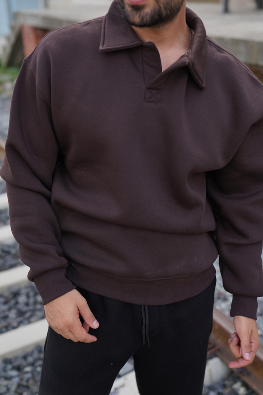 SweatKahve 3 İplik Oversize Polo yaka PLZ